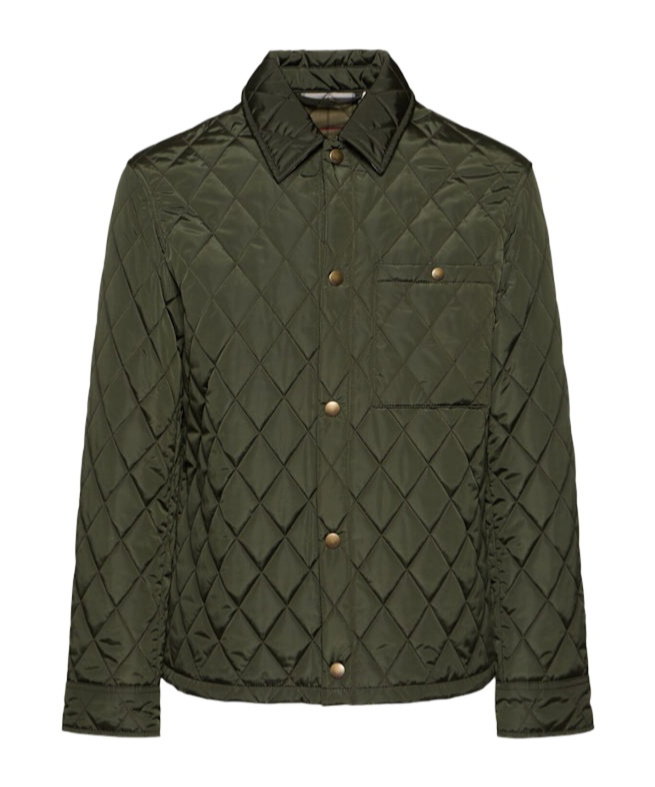 Burberry Men Green Quilted Jacket With Classic Collar In Tech Fabric Man In Black