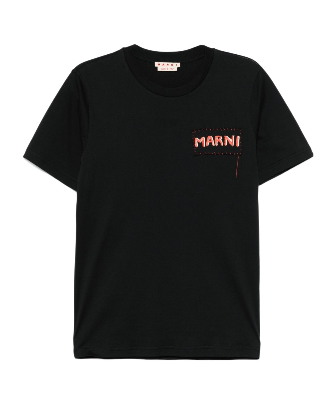 Marni Mens Black Embroidered Logo-patch Crewneck Cotton-jersey T-shirt In Black