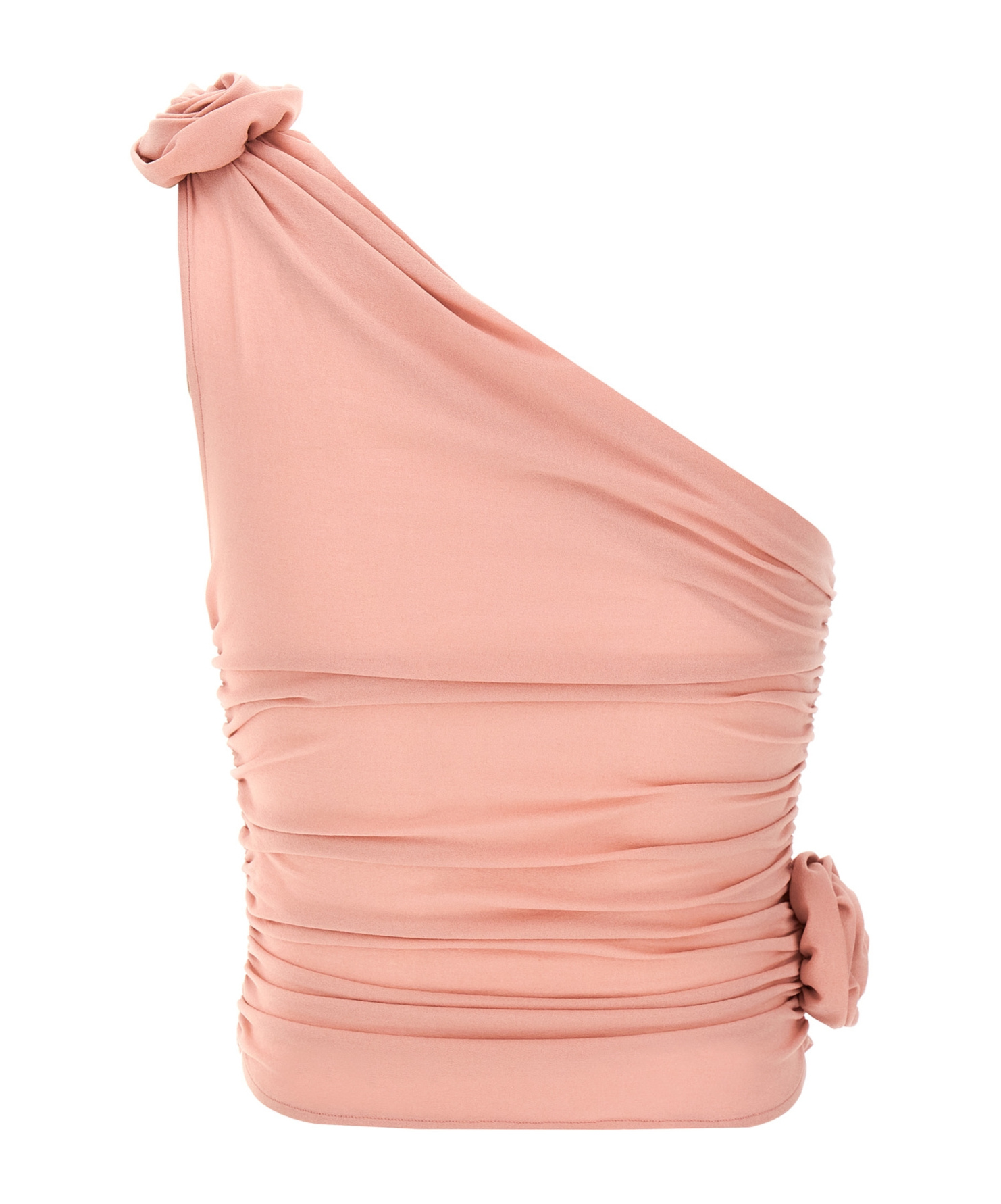 Magda Butrym Rosette One-shoulder Stretch-silk Top In Pink
