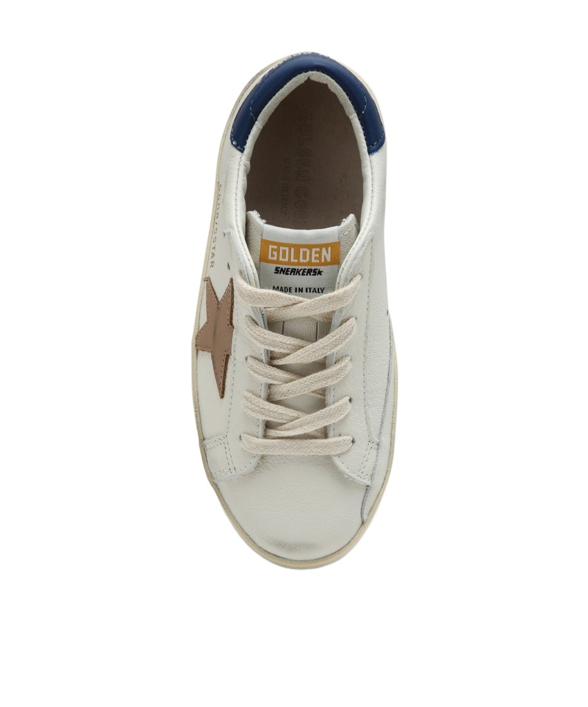 Golden Goose Junior Super-star In Nappa Leather With A Beige Star And Blue Heel Tab In Gray