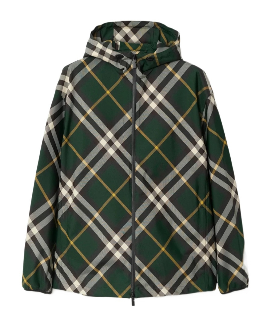 Burberry Check-pattern Zipped Hooded Jacket In Black