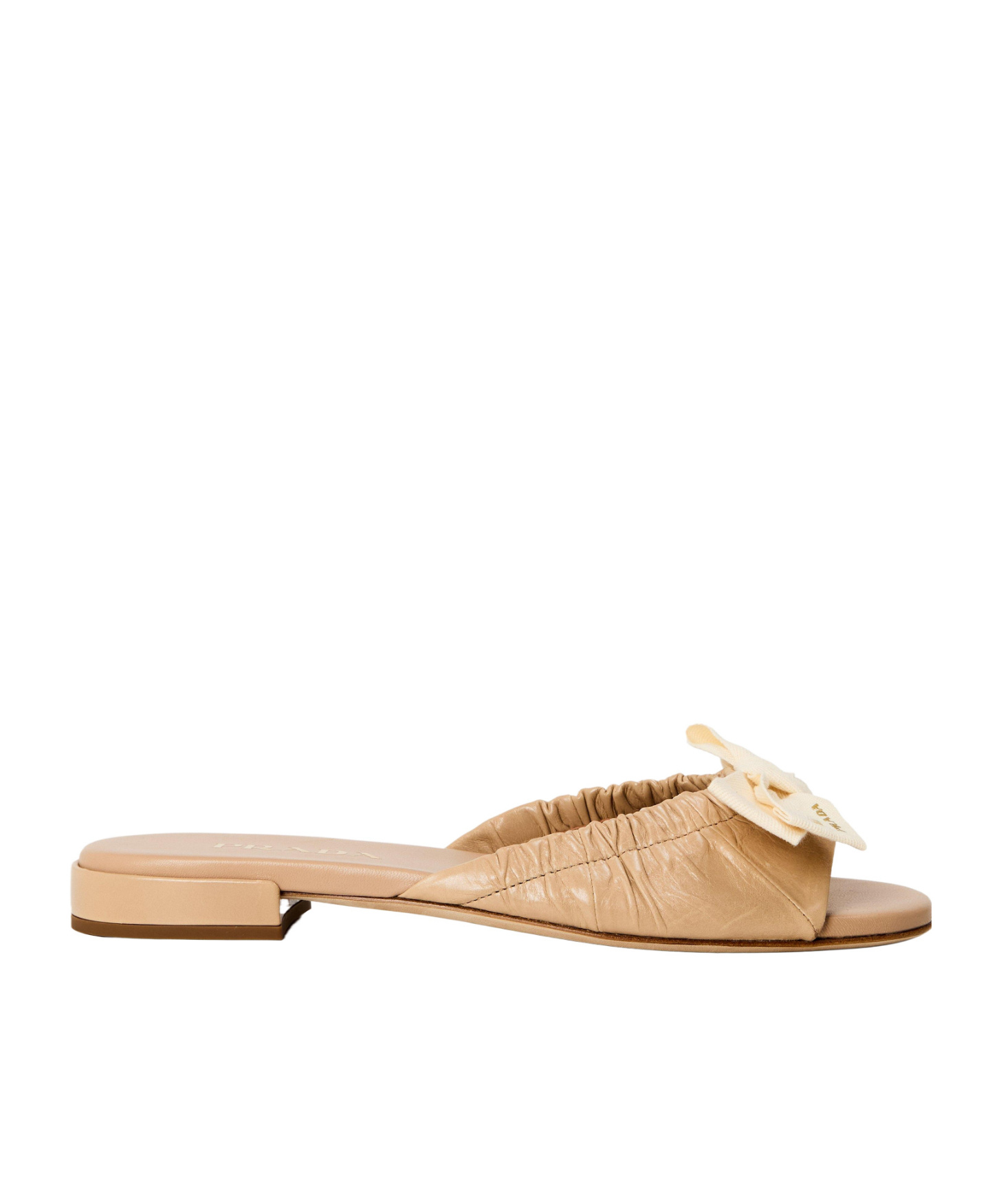 Prada Bow Flat Mules In Nude