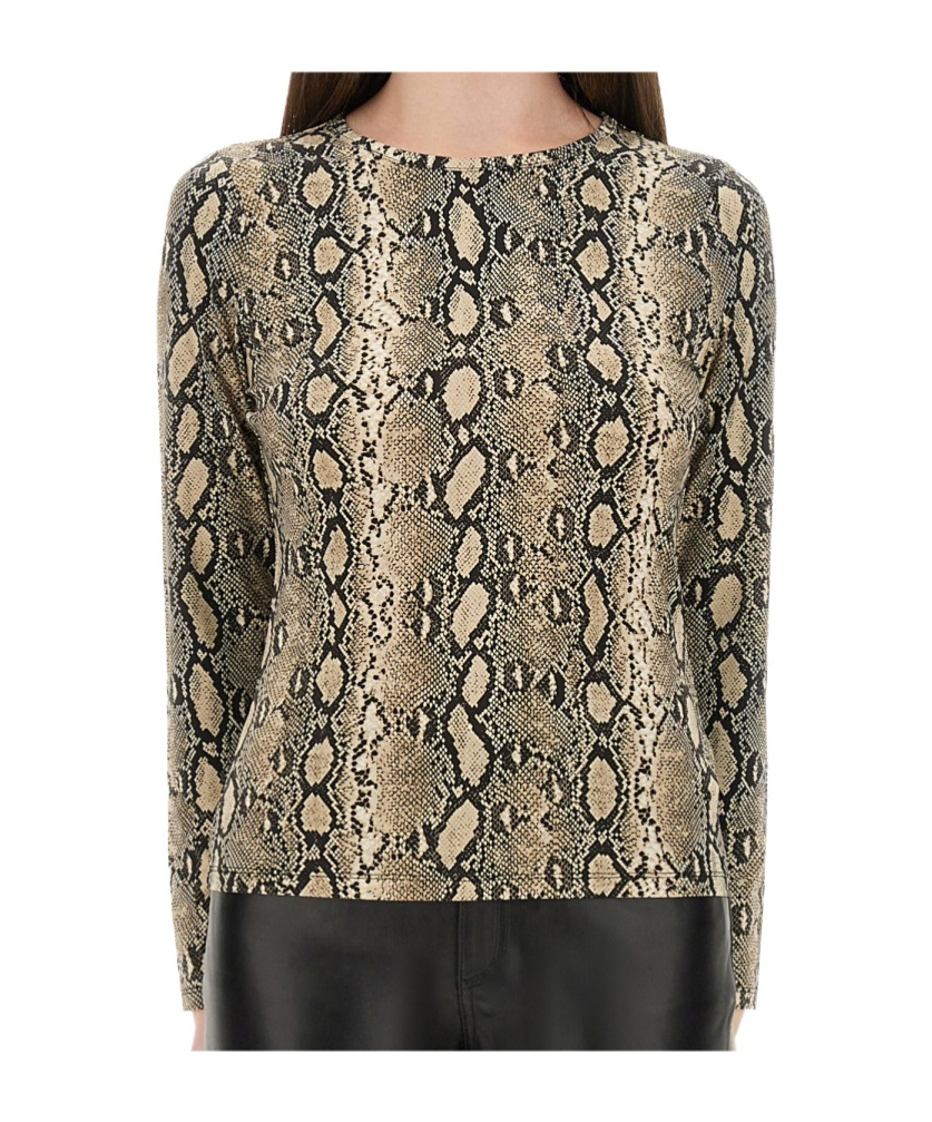 Michael Kors Snakeskin Pattern Crew Neck Fitted Top In Animal Print