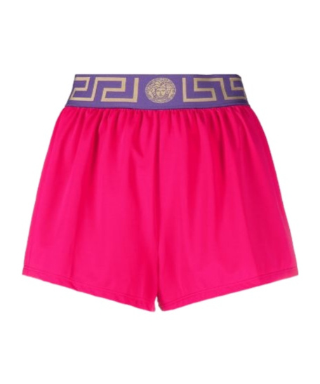 Versace Logo Waist-edge Swimming Trunks In Pink