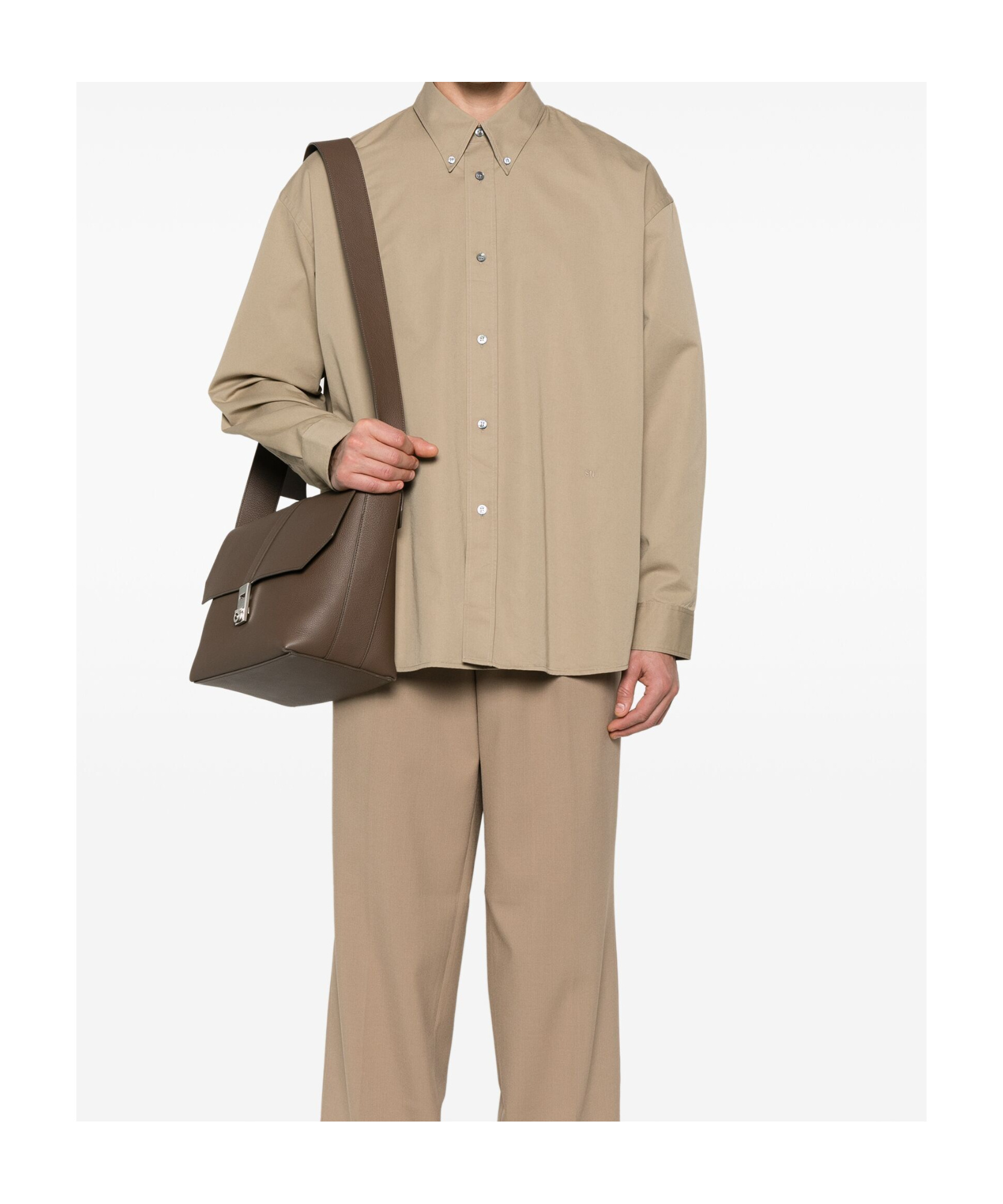 Studio Nicholson Collared Shirt With Long Sleeves And Back Yoke In Brown