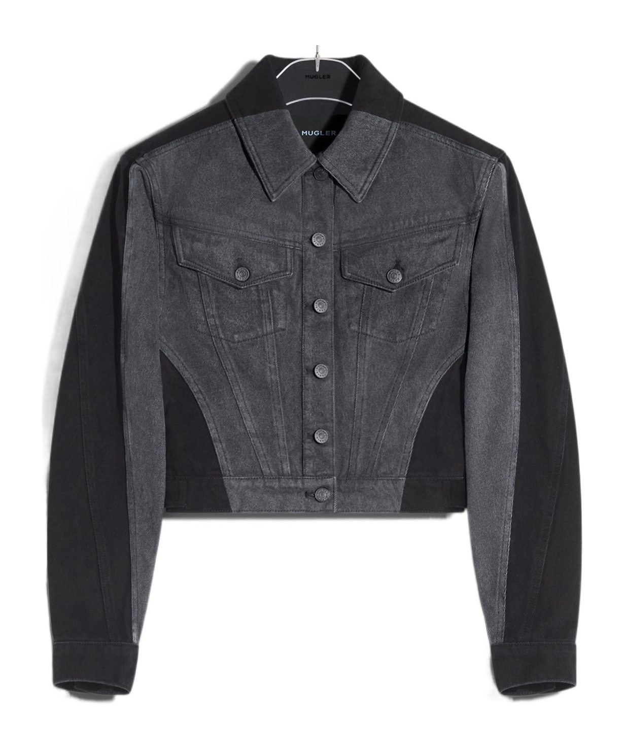 Mugler Two-color Denim Outer Jacket In Black