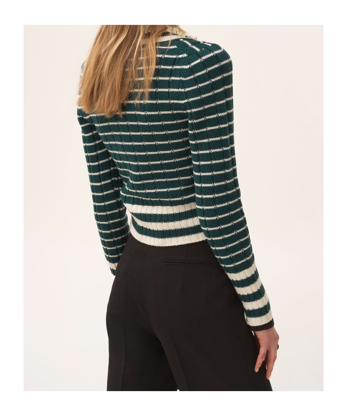 Chloé Striped Ribbed Knit Jumper Lace Detail In Green