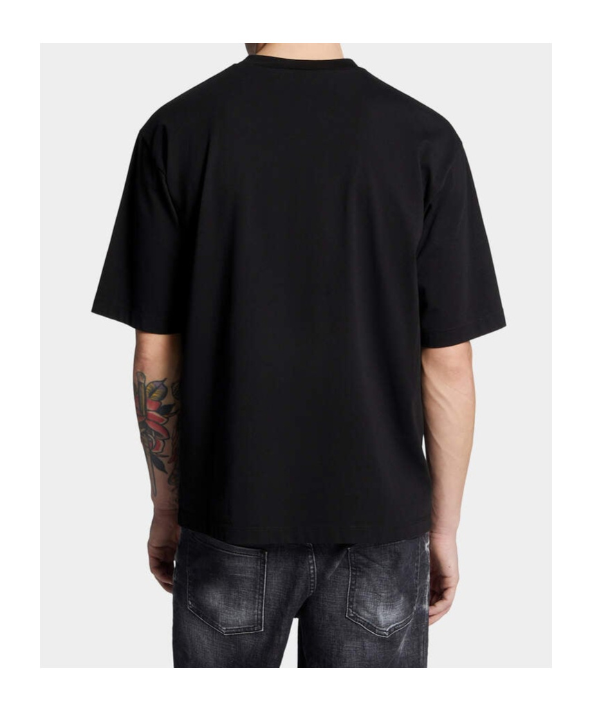 Dsquared2 Loose Fit Black Cotton T-shirt With Vintage Logo In Black