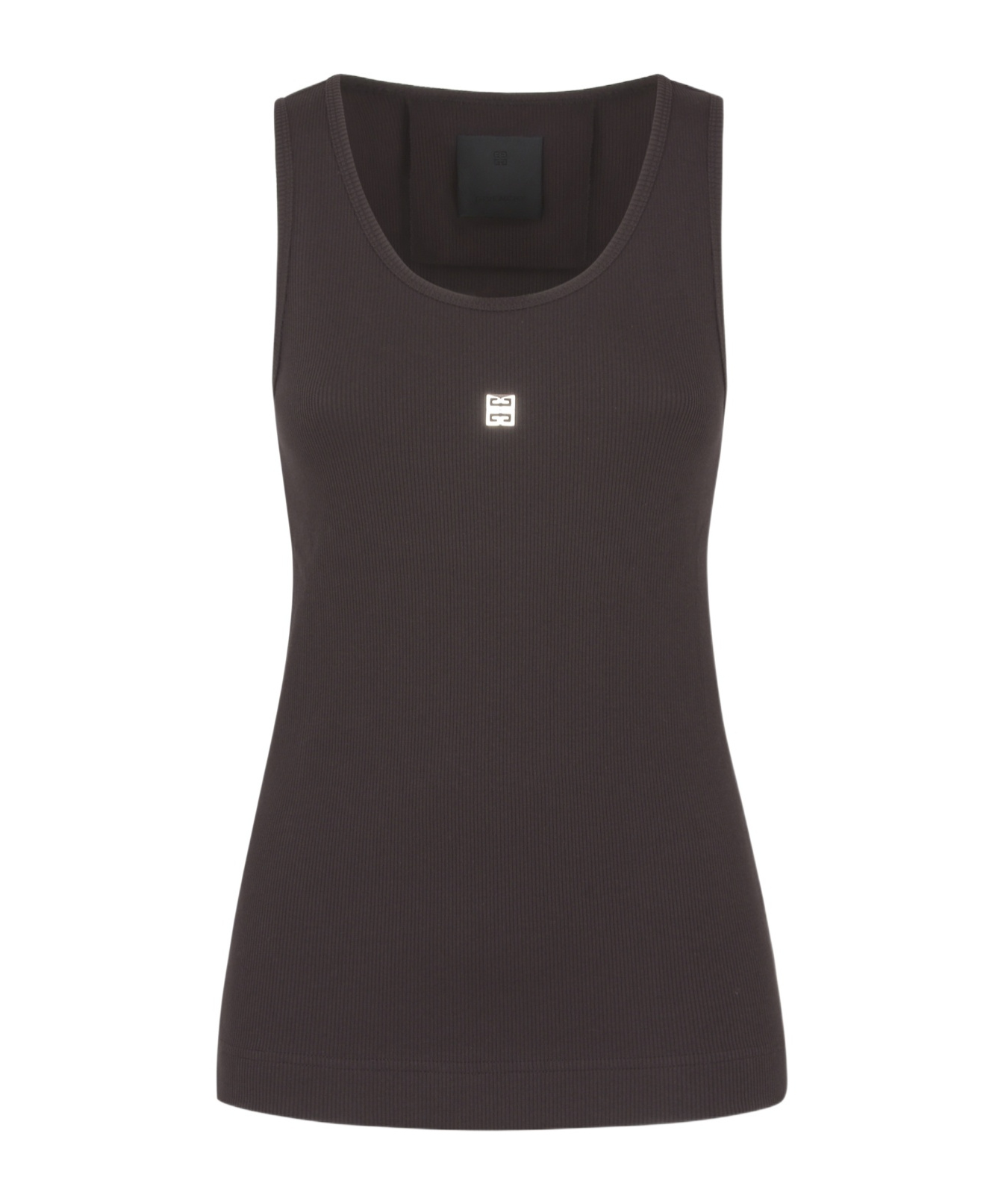 Givenchy Sleeveless Black Stretch Top With Silver Logo Detail In Black