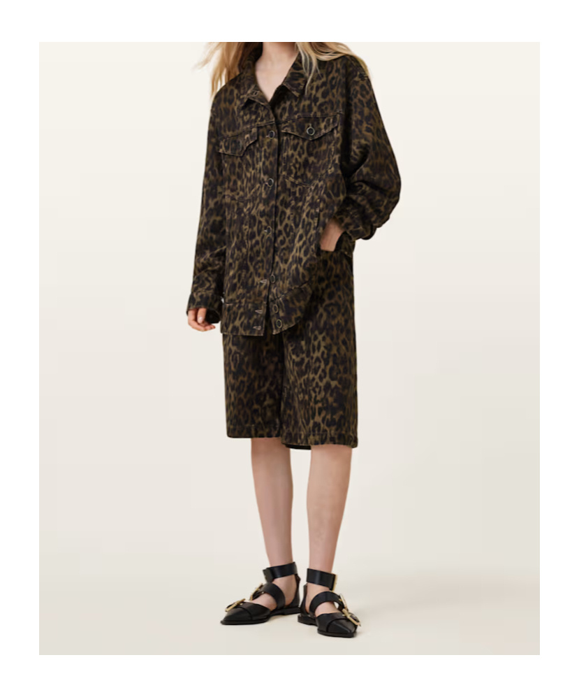 Allsaints Willow Leopard Print Denim Jacket In Animal Print