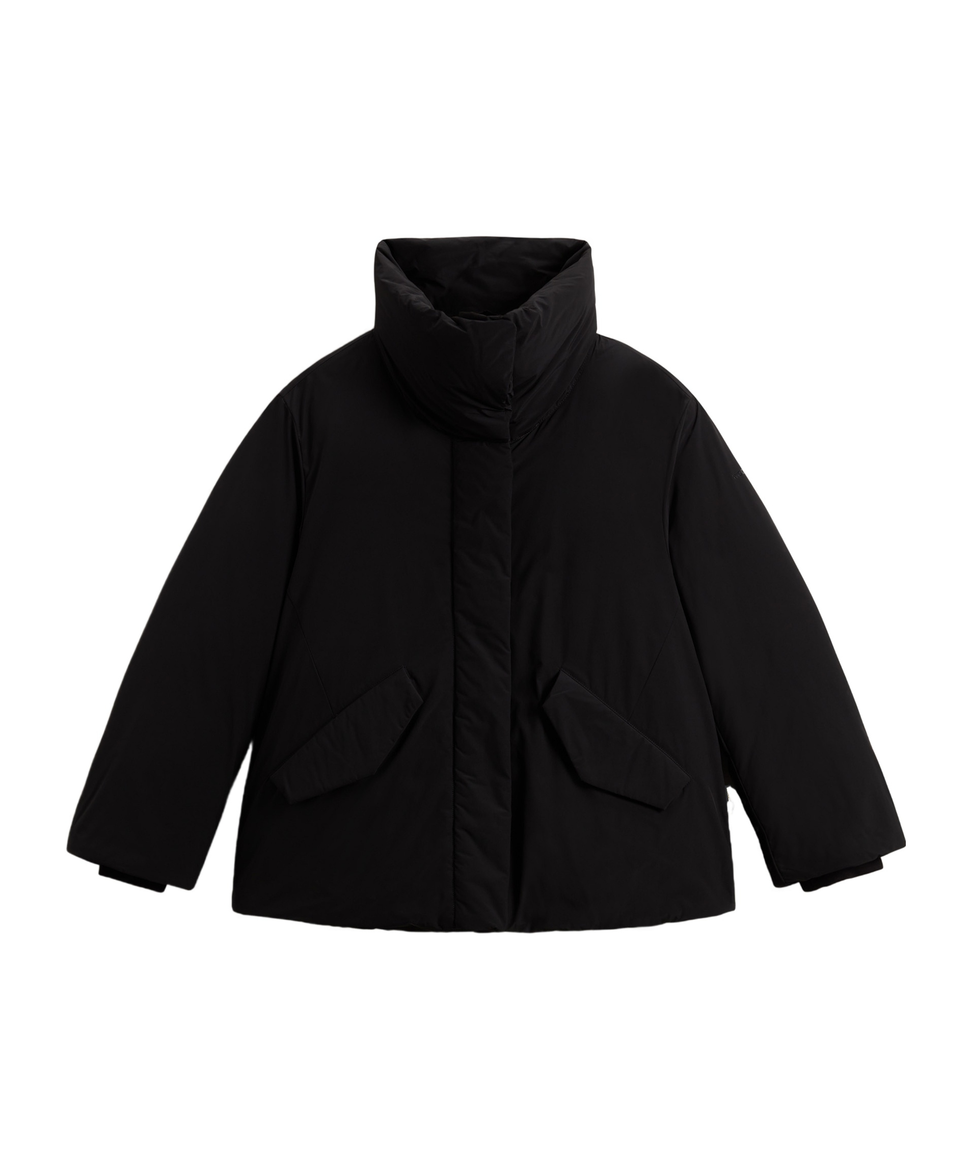 Woolrich Black Coat With High Collar And Boxy Silhouette In Black