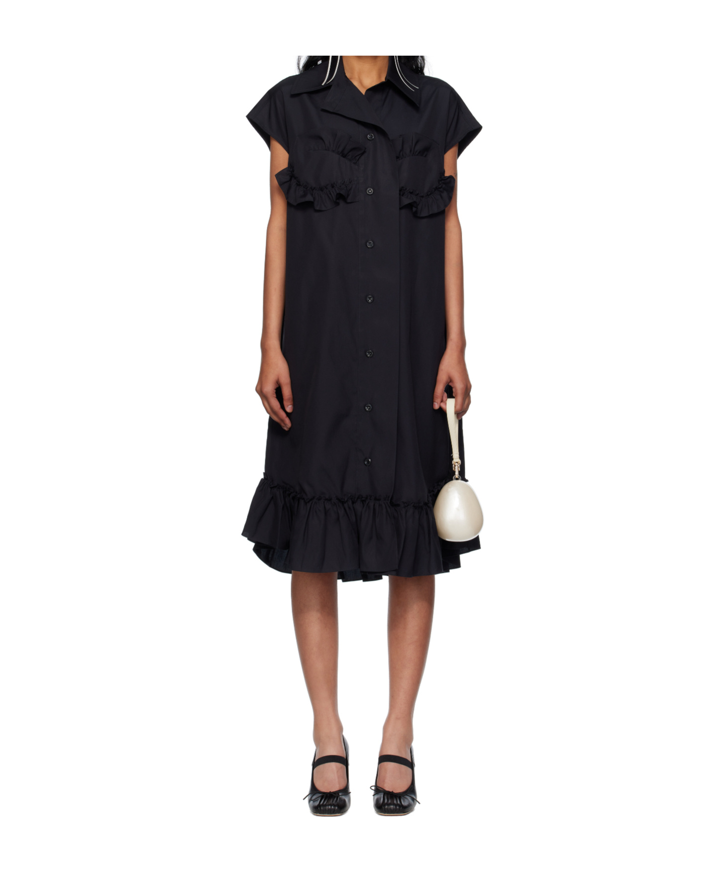 Simone Rocha Black Sleeveless Ruffle Bust Detail Midi Dress In Black