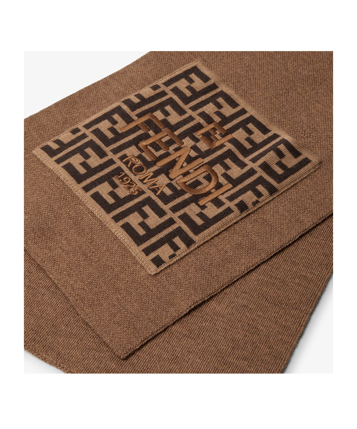 Fendi Caramel Wool Junior Scarf With Logo In Brown