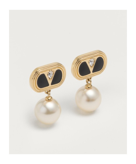 Valentino Garavani Oval Earrings With Swarovski Pearl Women In Yellow