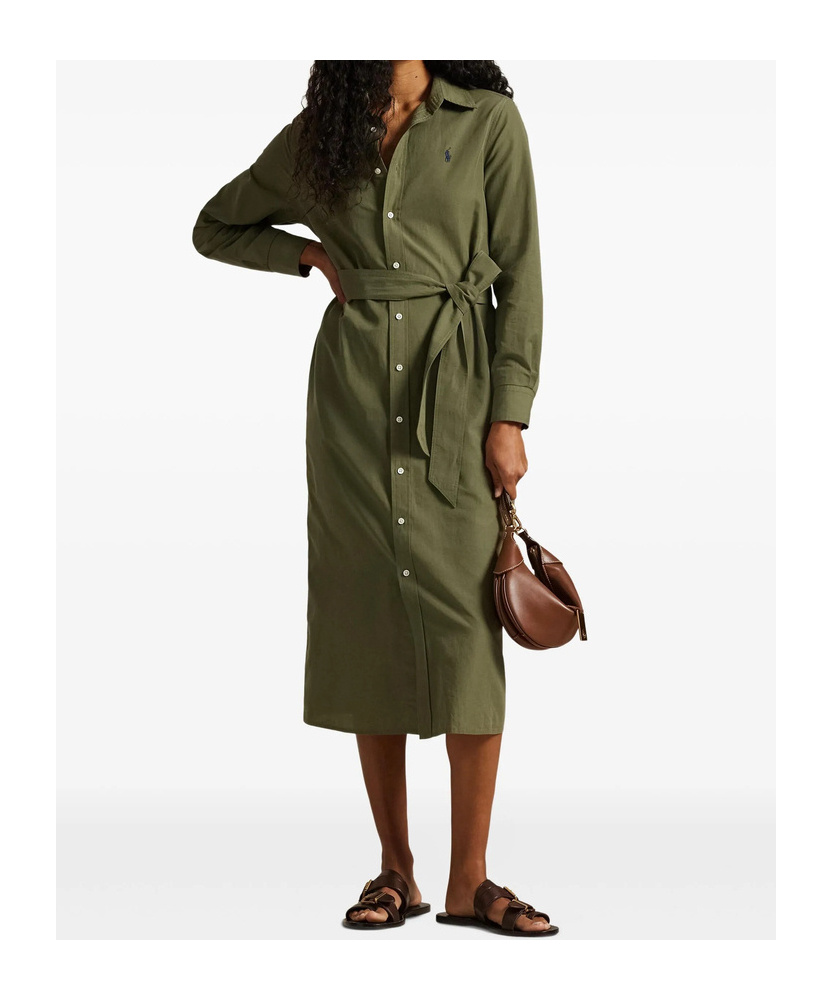 Polo Ralph Lauren Polo Pony Belted Shirt Dress In Green