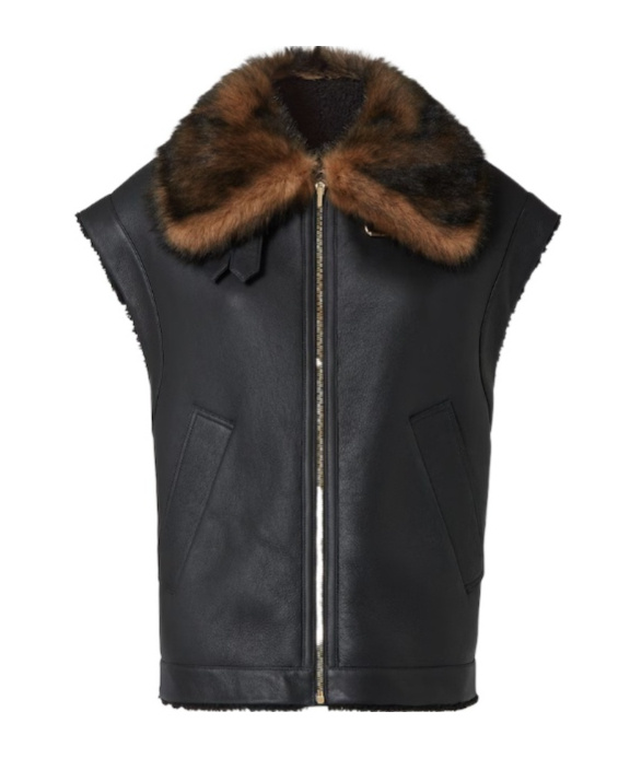Fendi Fur-collar Zip Gilet In Black
