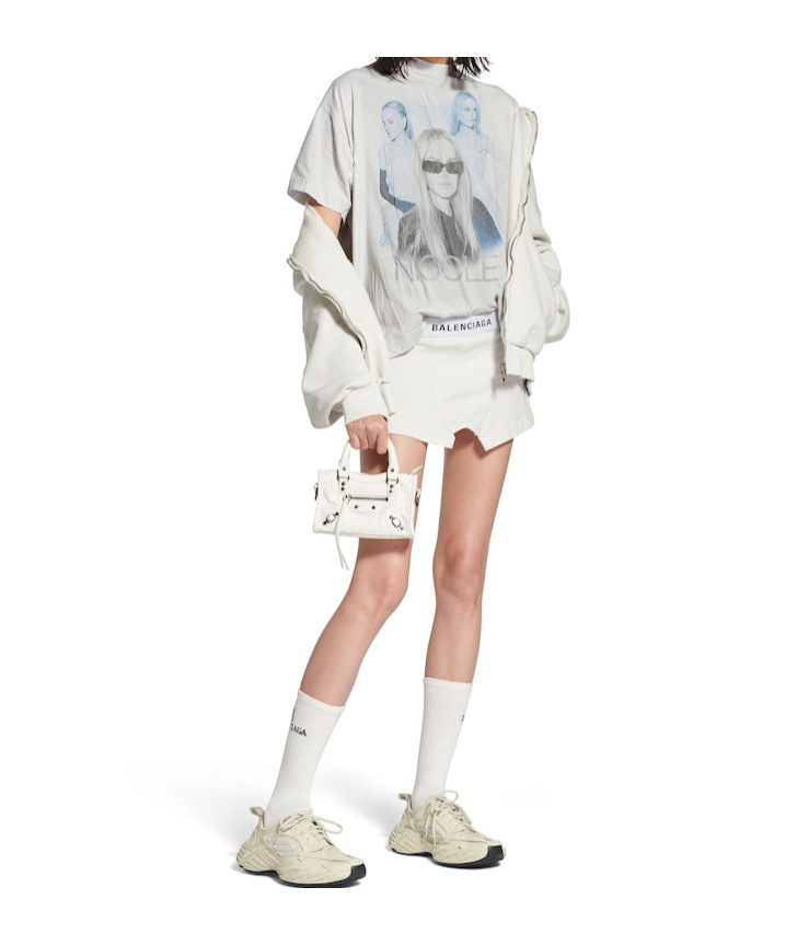 Balenciaga Nicole Printed Jersey T-shirt In Dirty White