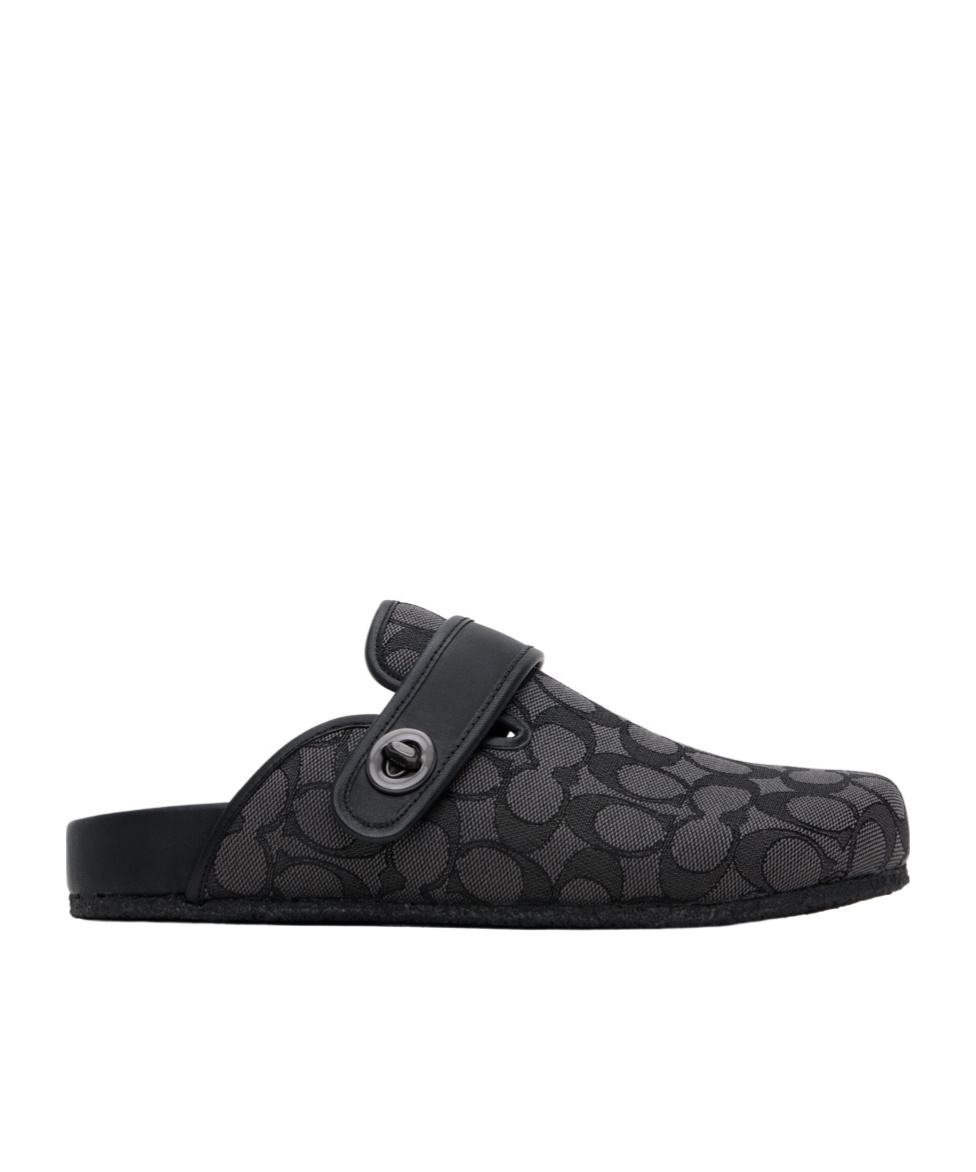 COACH BLACK GRAY SIGNATURE JACQUARD SLIP-ON LOAFERS