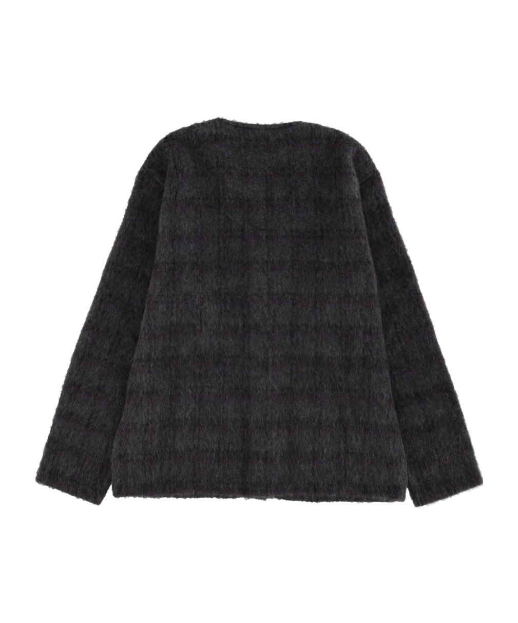 Our Legacy Textured Knit V Neck Sweater Front Pockets In Black