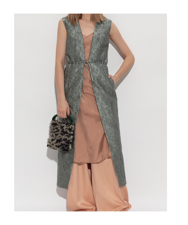 Dries Van Noten Romina Crushed-plisse Vest In Gray