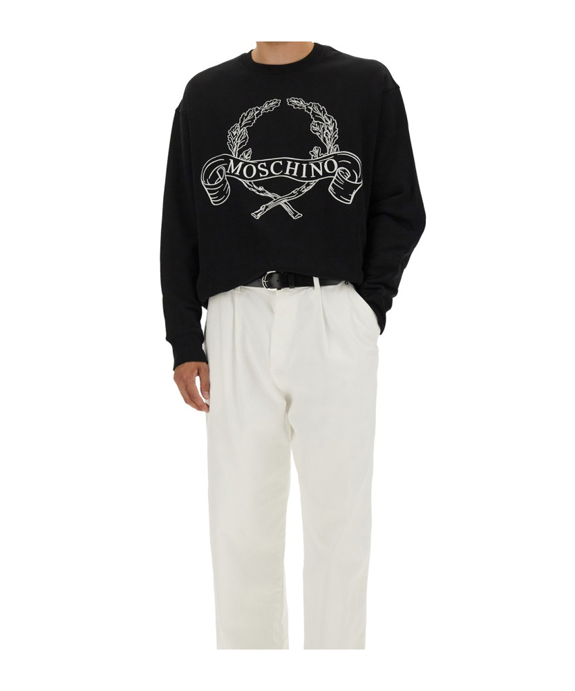 Moschino Sweatshirt With Laurel Crown Logo Embroidery In Black