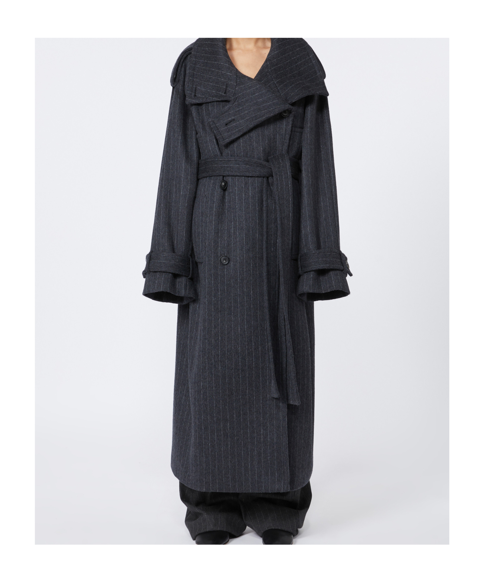 Sportmax Tailored Wool Coat Cinched Belt In Black