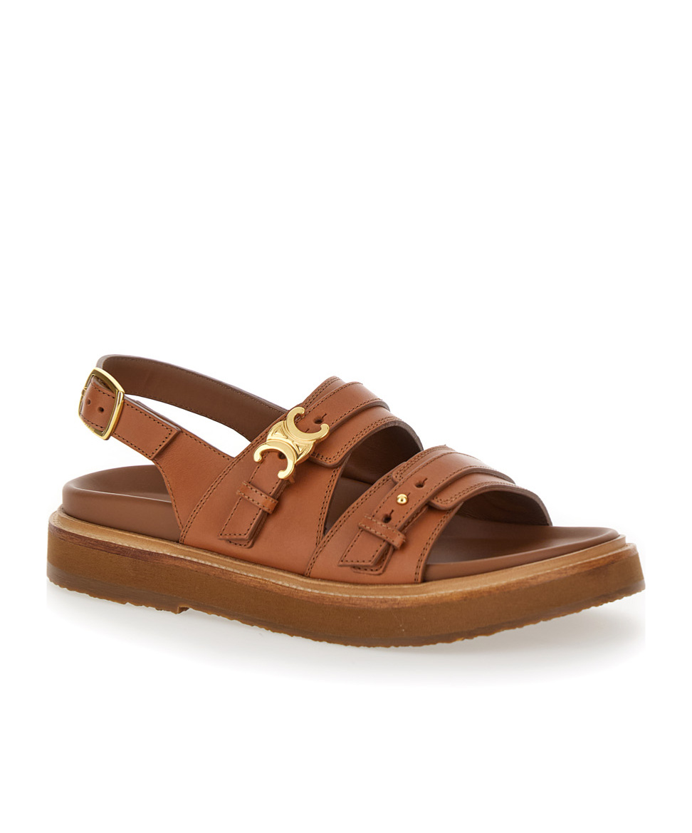 Celine Tippi Triomphe Calfskin Sandal In Brown