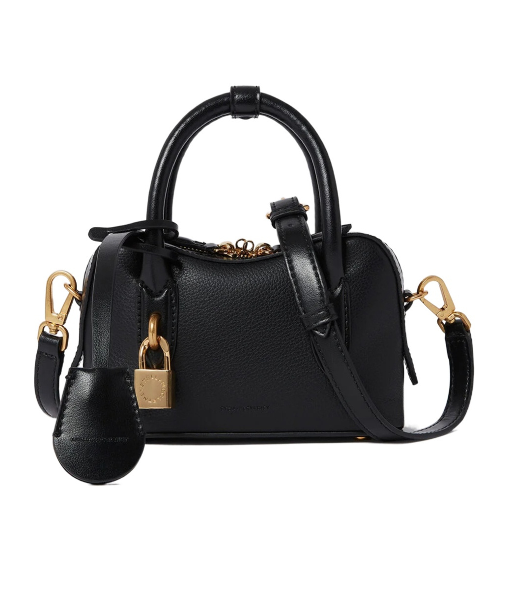 Stella Mccartney Ryder Black Small Handbag With Two Top Handles And Front Padlock Detail With Logo In Ecoleather Woma