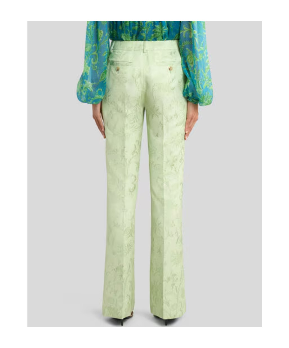 Etro Jacquard Bootcut Trousers With Floral Motif In Green