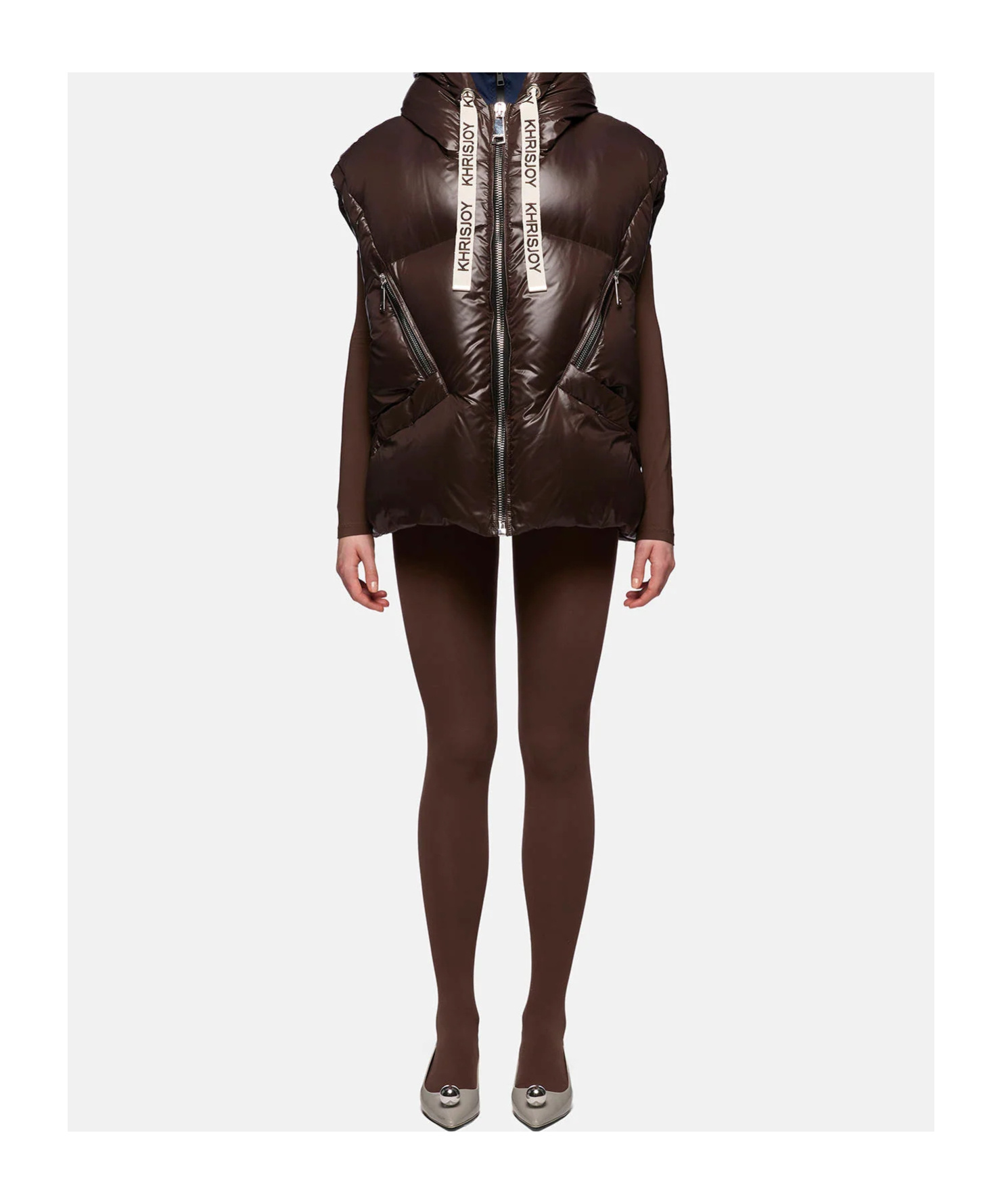 Khrisjoy Quilted Nylon Sleeveless Down Jacket With Hood In Brown