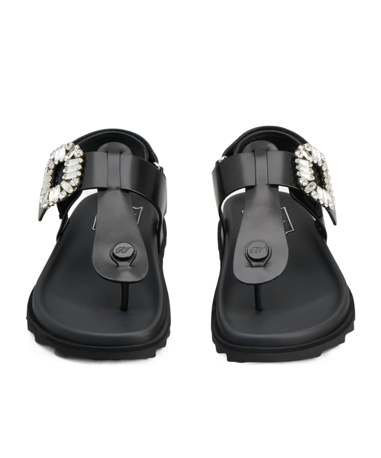 Roger Vivier Elegant Leather Flip Flops With Strass Buckle In Black