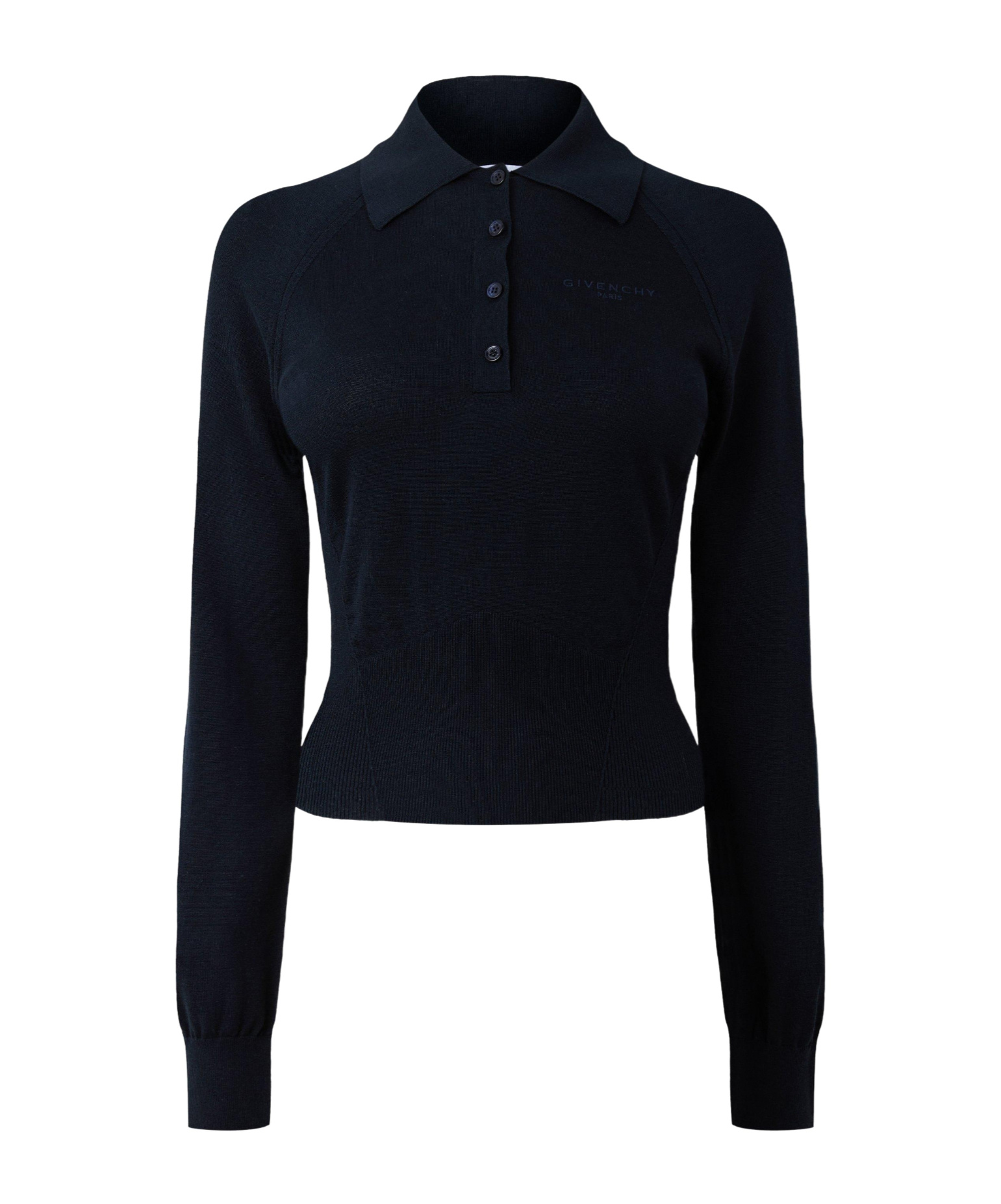 Givenchy Collared Half-button Long Sleeve Knit Top In Black