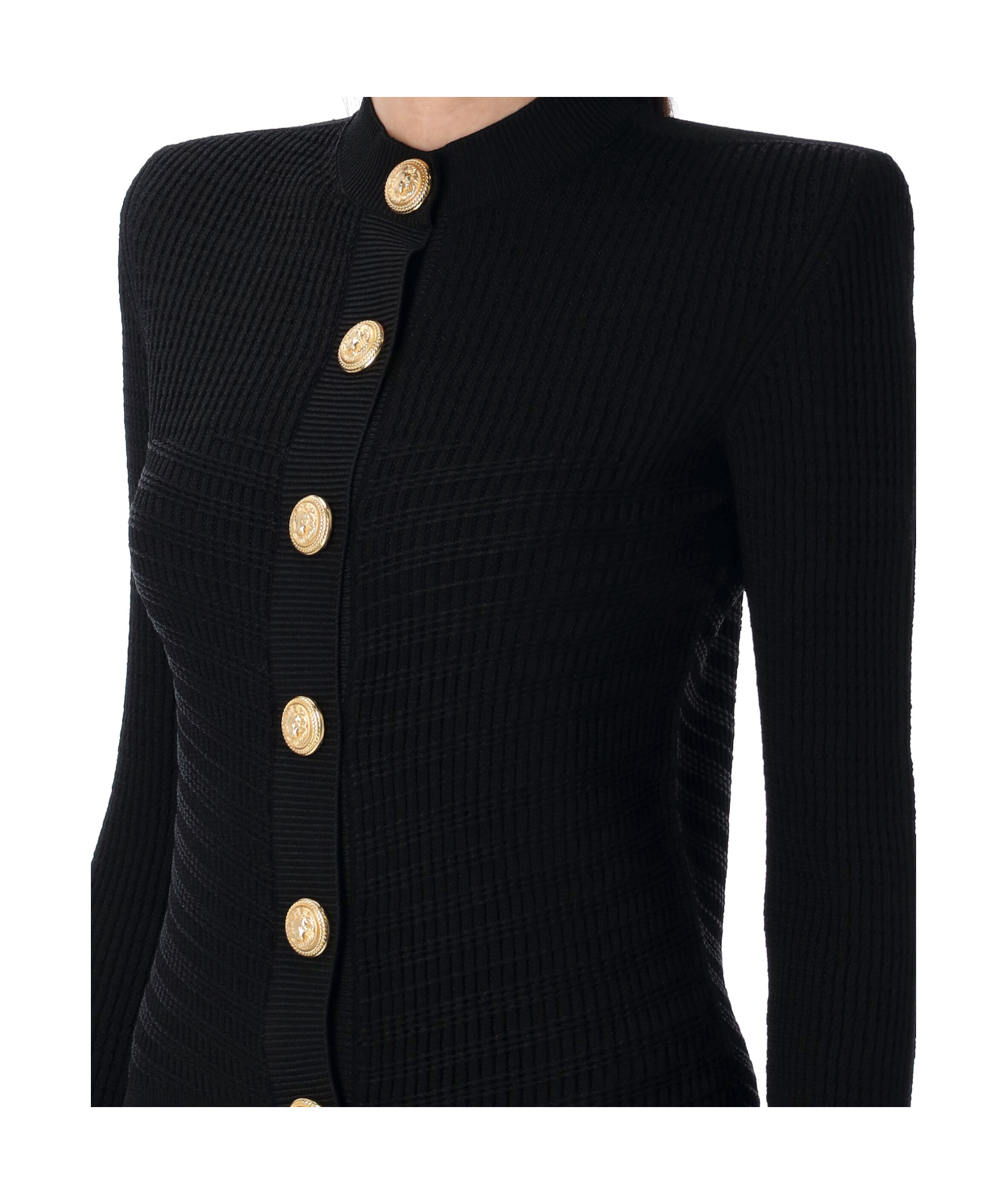 Balmain Knit Cardigan With Structured Shoulders In Black