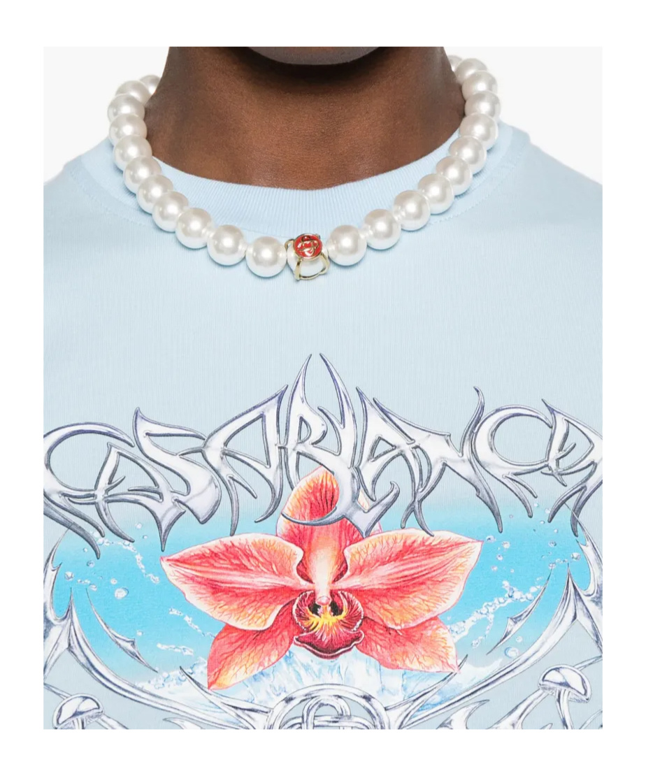 Casablanca Blades Orchid-print Cotton T-shirt In Blue