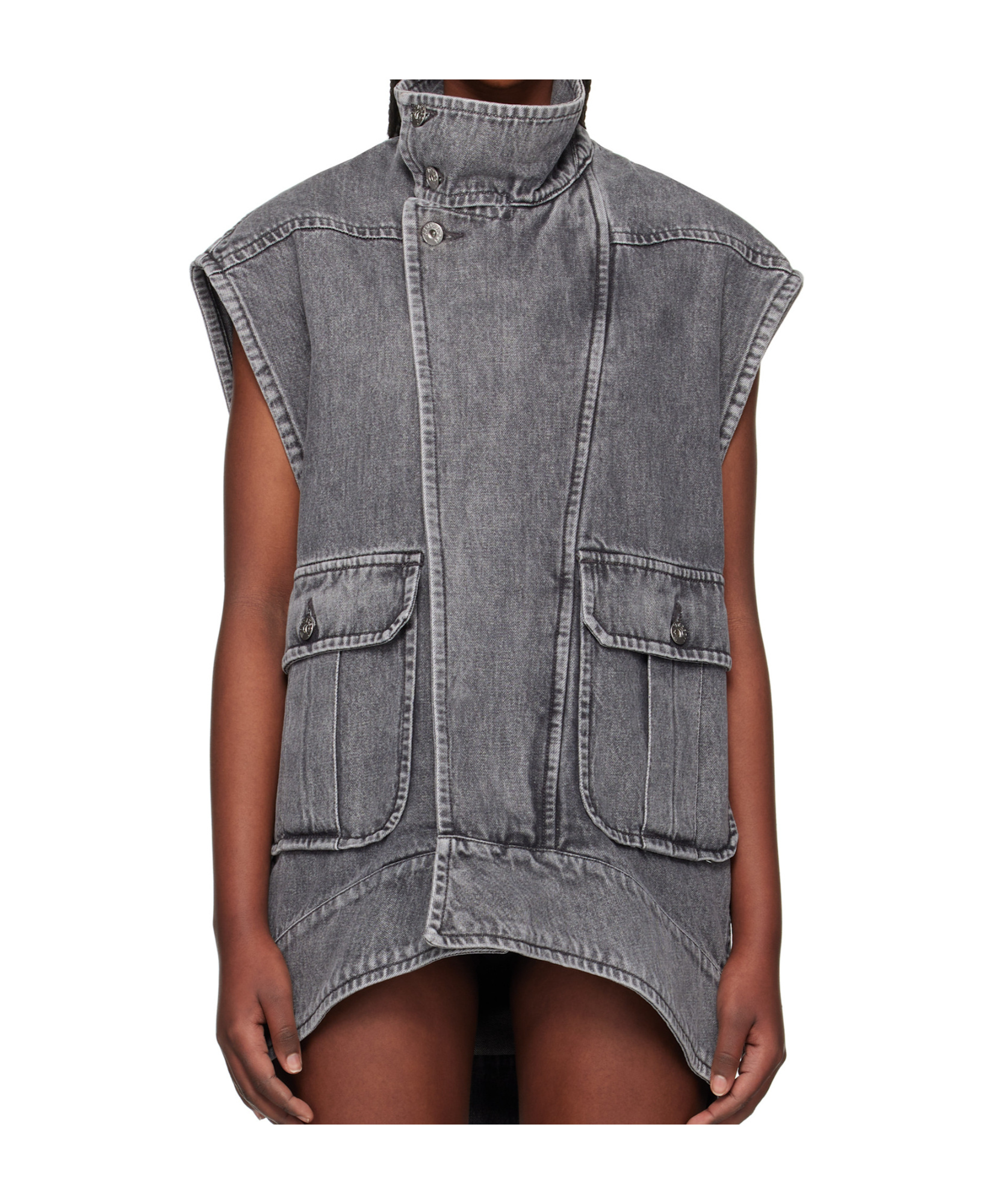 Jw Anderson Oversized Sleeveless High Neck Denim Vest In Grey