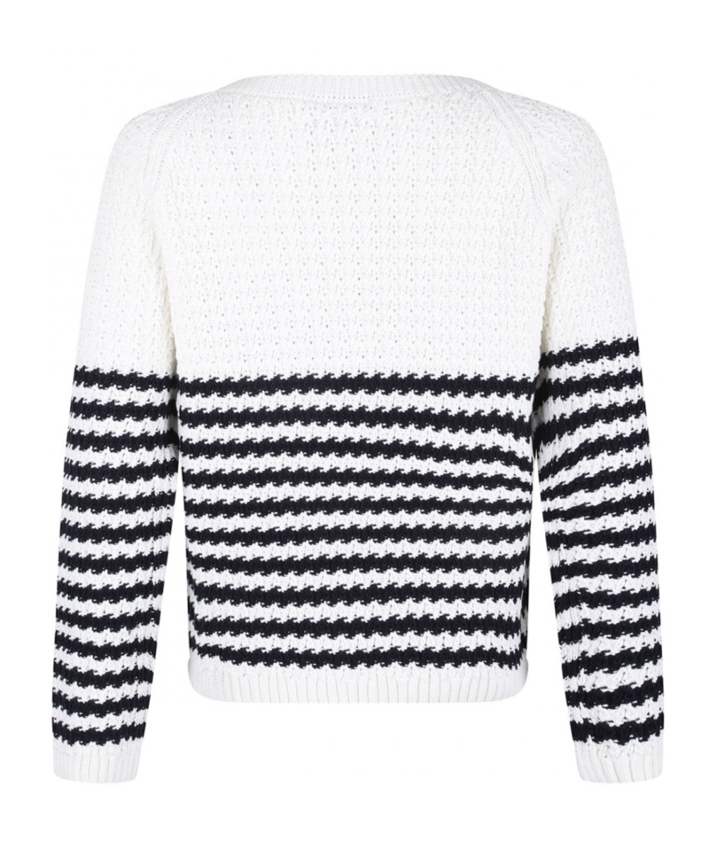 Gucci Embroidered Stripes Cotton Sweater In White/navy