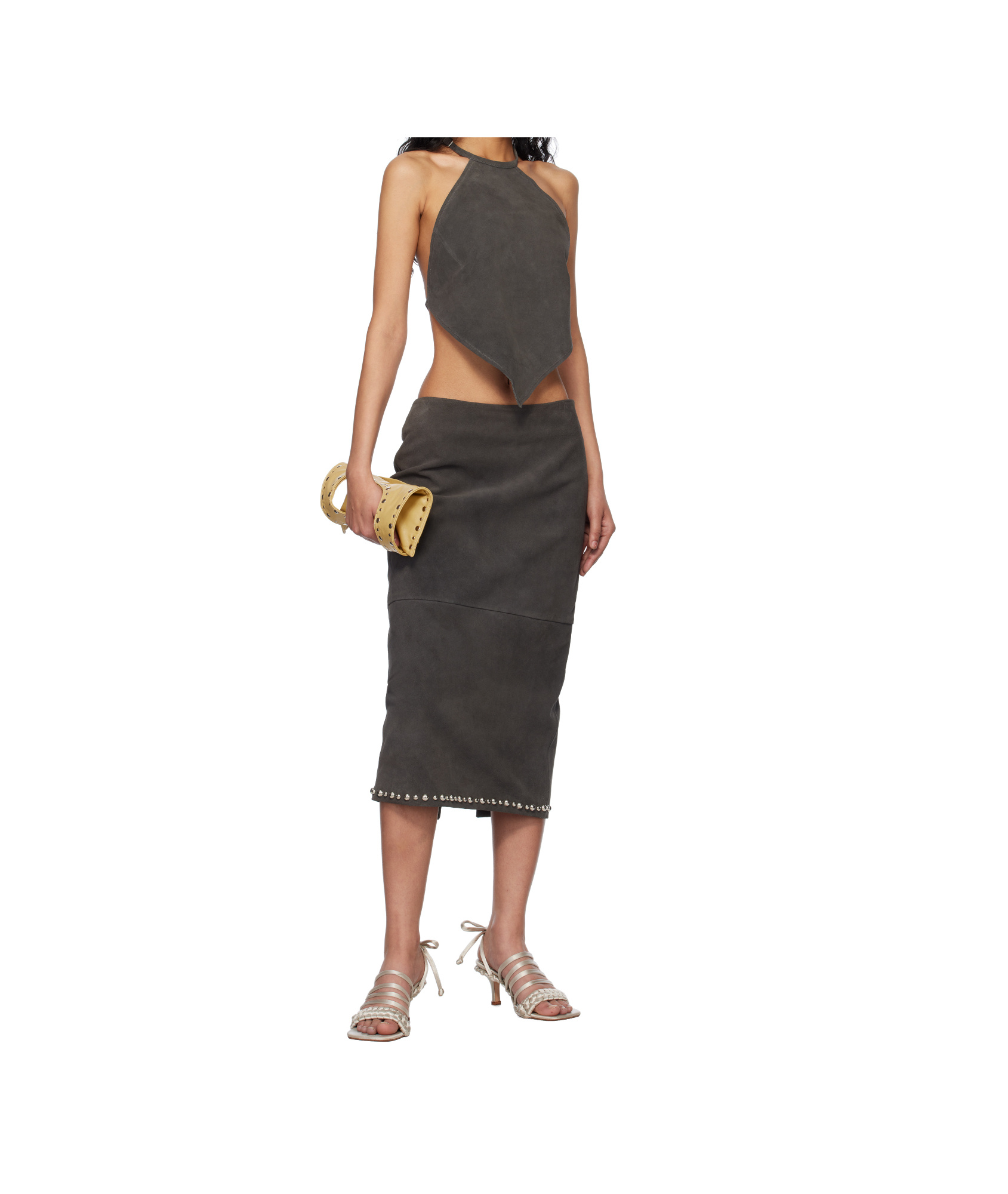 Gimaguas Gray Bella Suede Maxi Skirt In Black