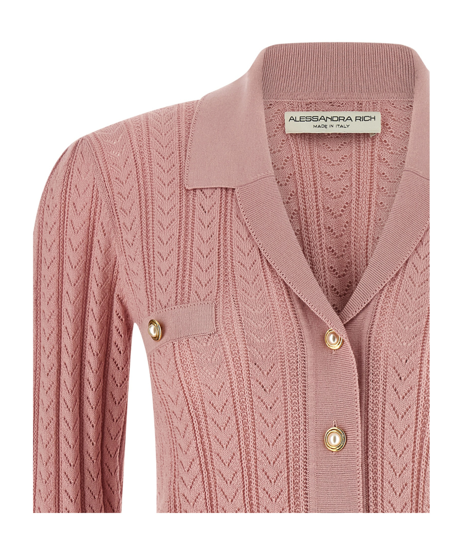 Alessandra Rich Openwork Cashmere Blend Knit Cardigan In Pink