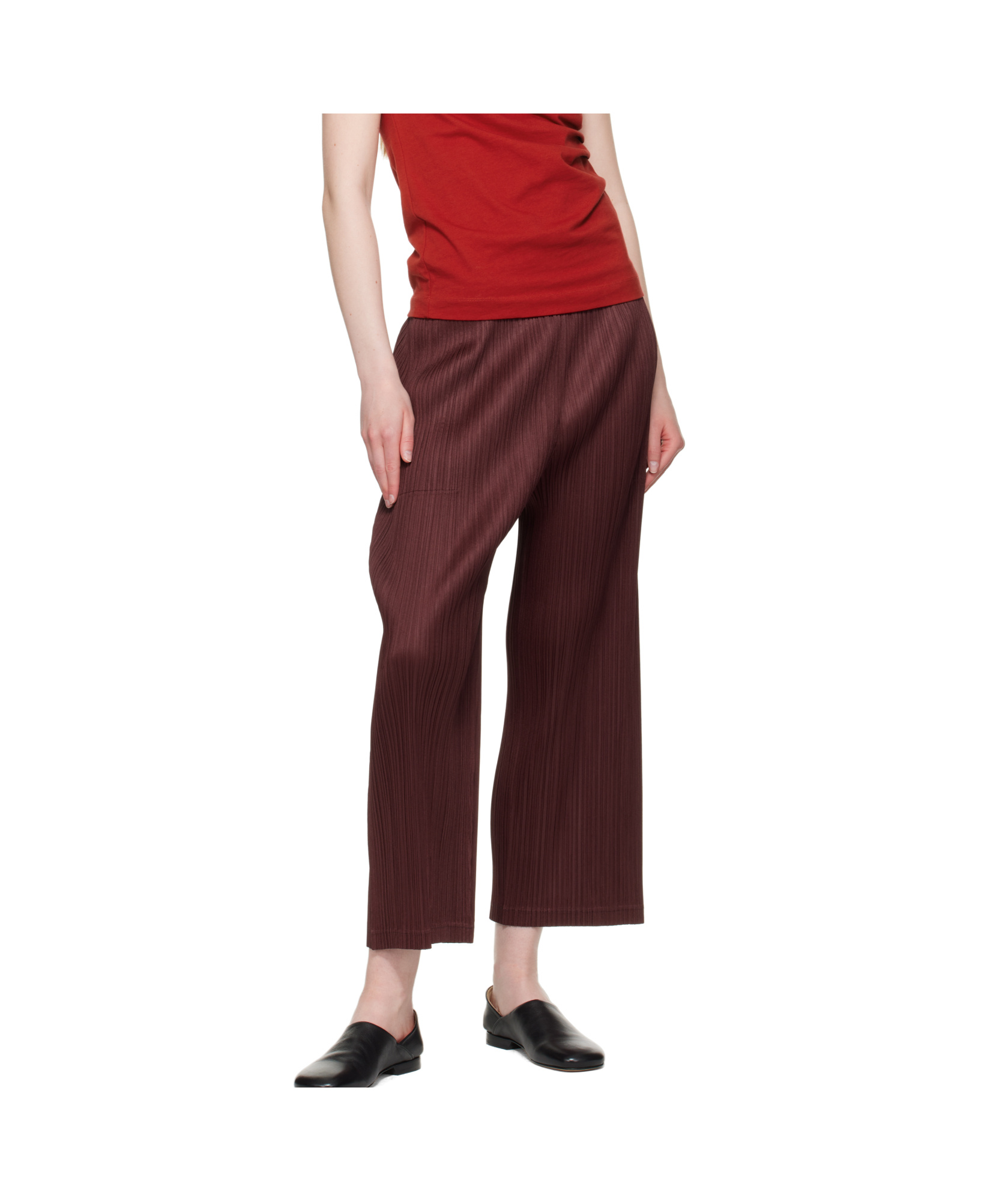 Issey Miyake Elastic Waist Casual Pants In Burgundy