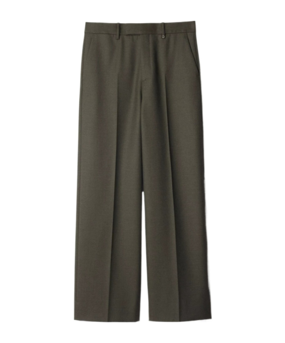 Burberry Wool Pleated Straight Trousers In Black
