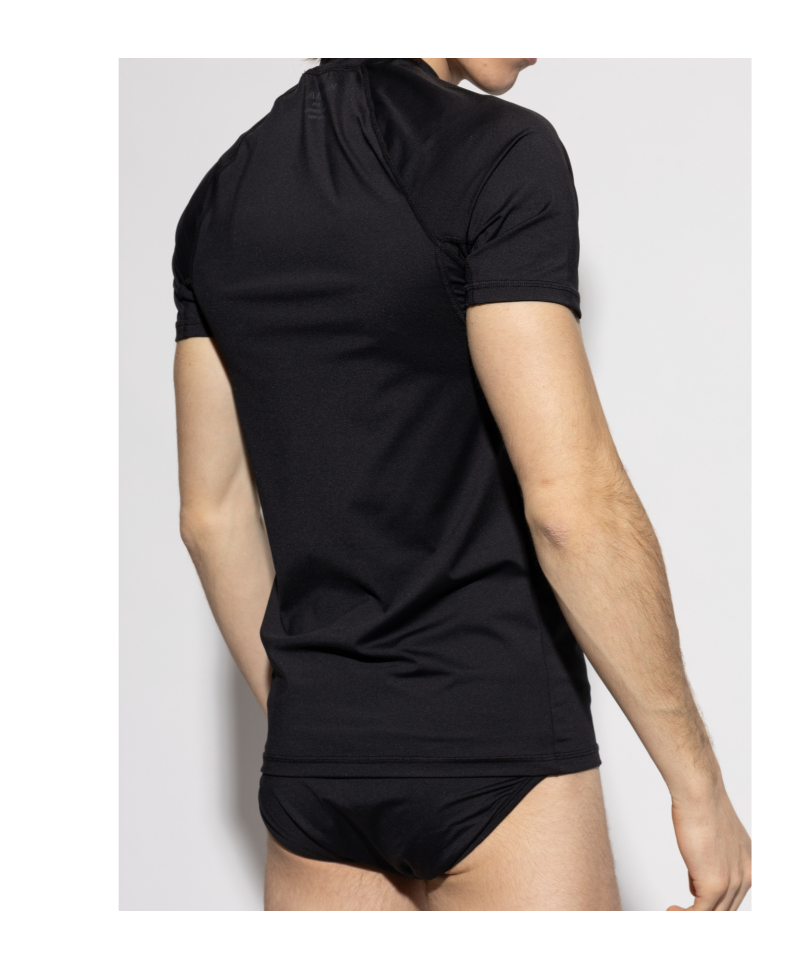 Balmain Round-collar Short-sleeve Swimsuit In Black