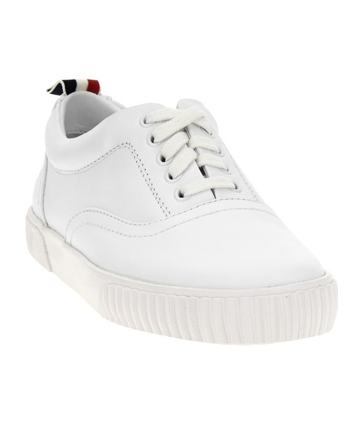 Thom Browne White Cotton Canvas Heritage Sneakers In White