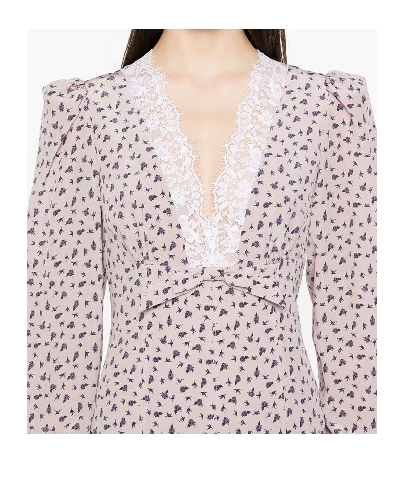 Shop Alessandra Rich Rose-print Midi Dress In Pink
