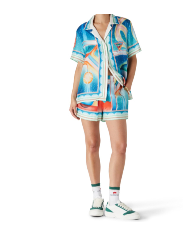 Casablanca Shorts In Multicolor Silk In Blue