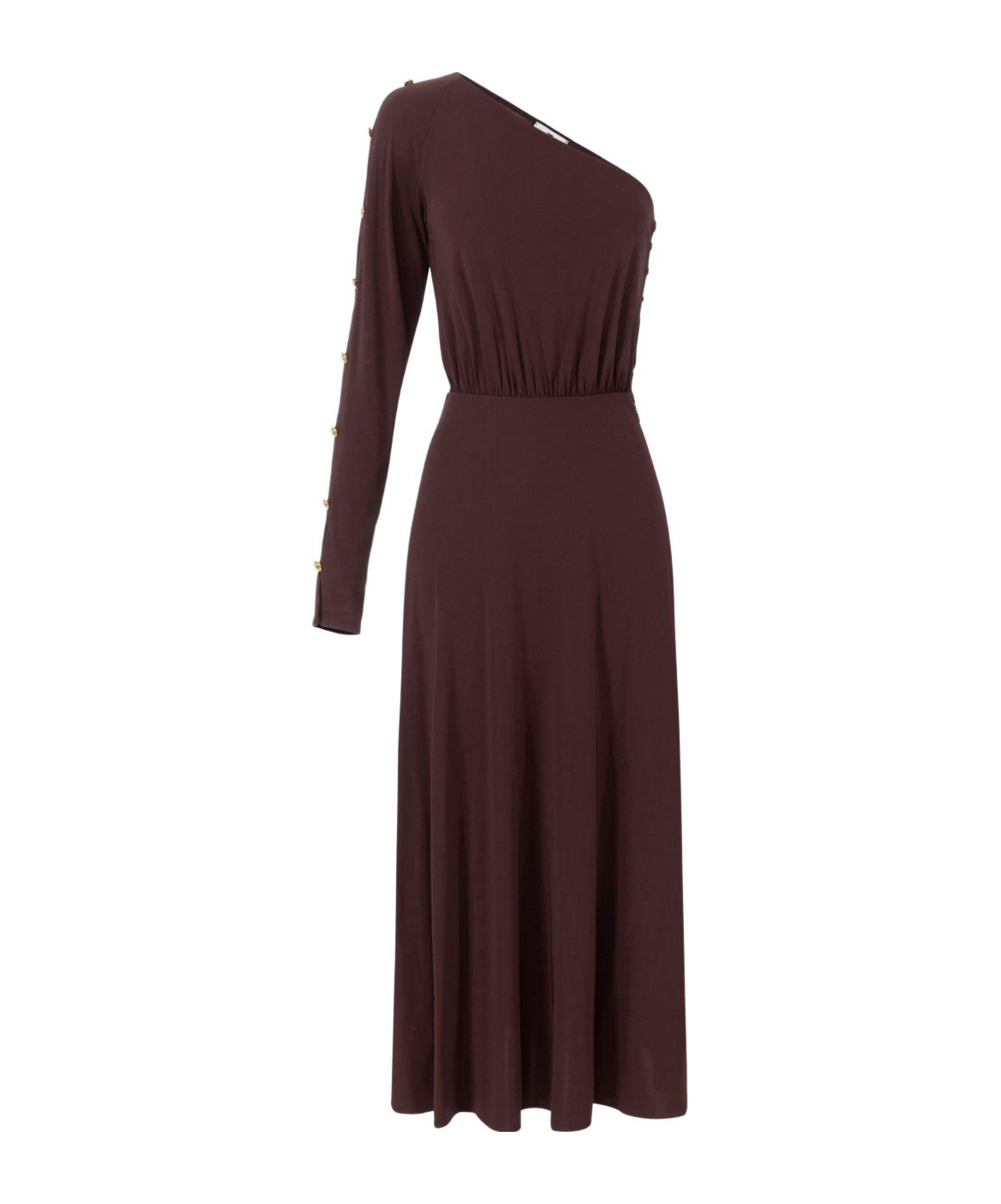 Shop Elisabetta Franchi One-shoulder Midi Dress In Cocoa