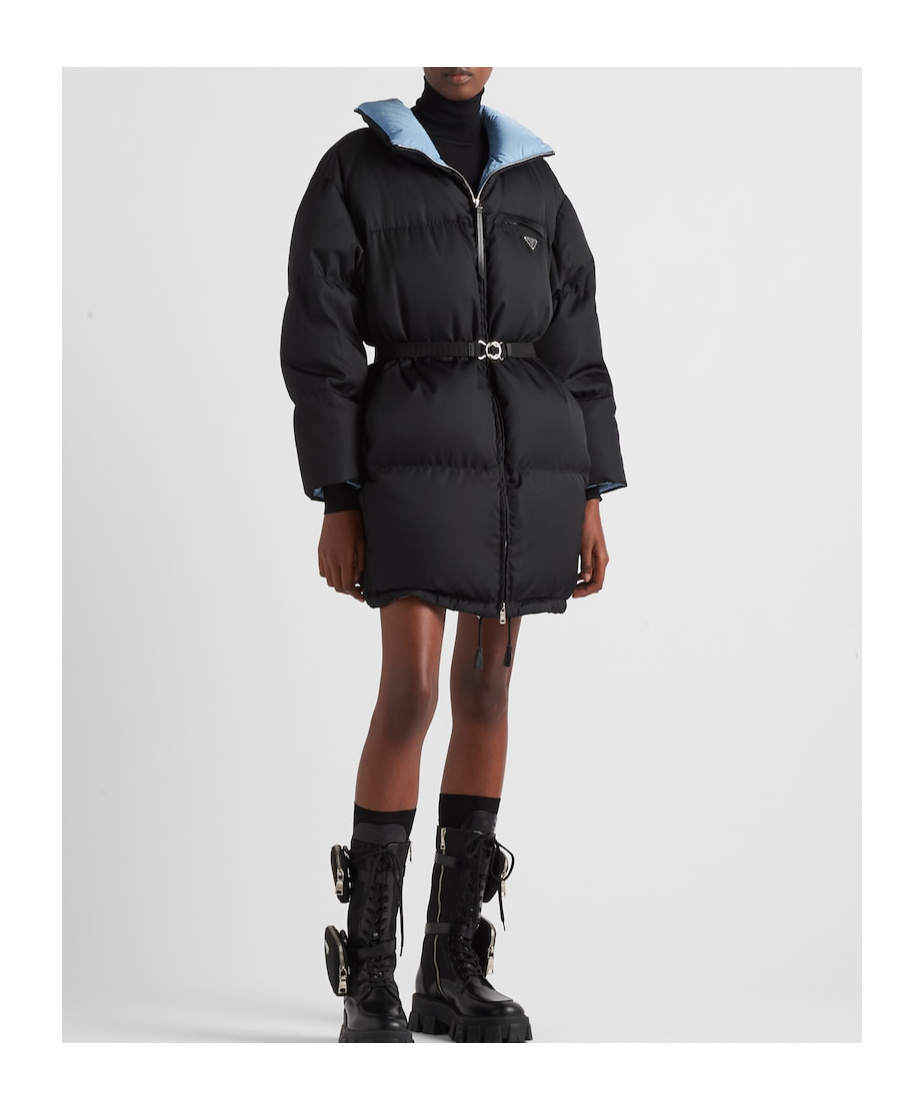 Prada Re-nylon High-neck Puffer Coat In Black