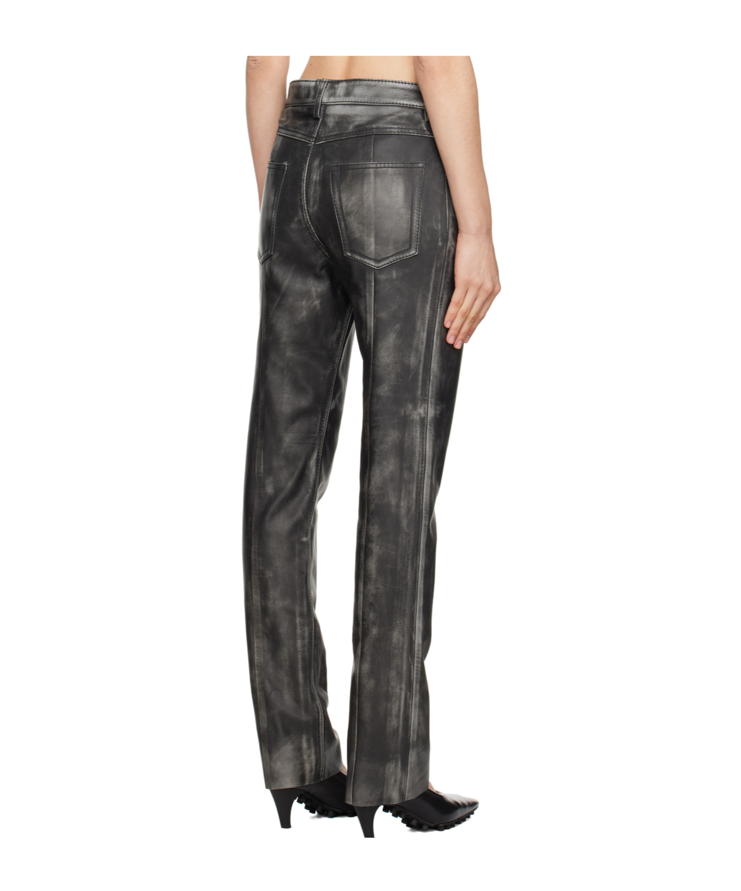 Marni Faded Leather Trousers In Black