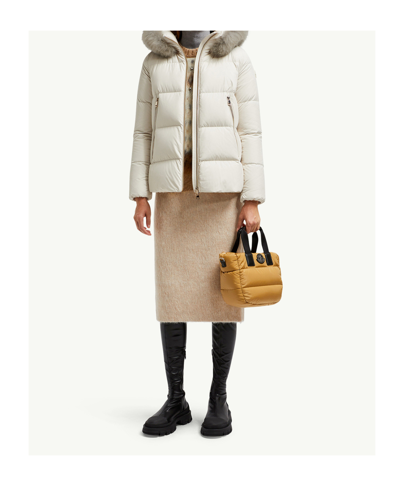 Moncler Laichefur Hooded Shearling-trimmed Short Down Jacket In White