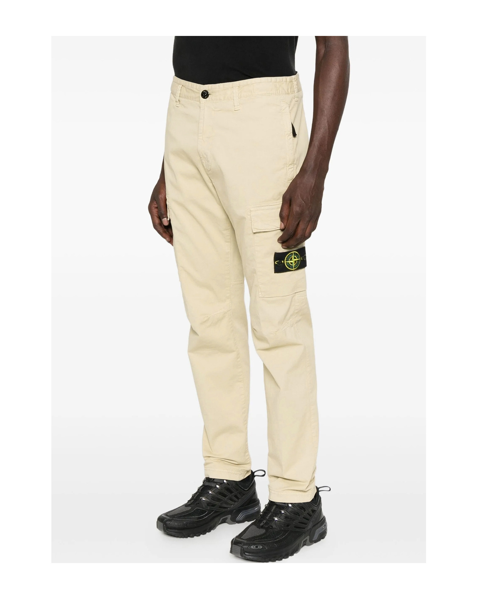 Stone Island Cargo Pants With Logo Badge And Pockets In Neutral