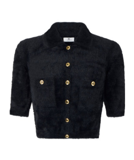Elisabetta Franchi Mini Cardigan In Knit Fabric With Jewel Buttons In Black